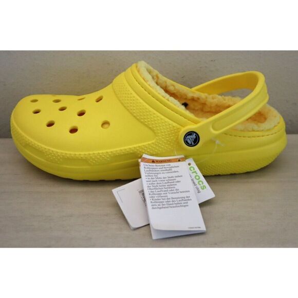Crocs 203591-7A9 Unisex Sz Men\'s 11 Women\'s 13 Lemon Yellow Classic Lined Clogs
